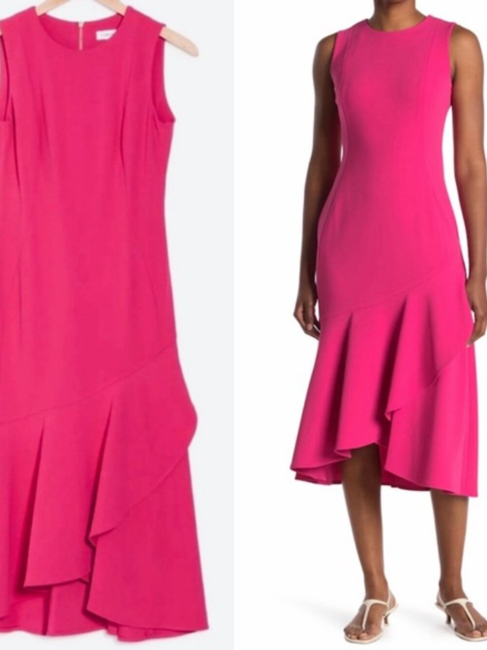 NWT Calvin Klein Fuchsia Sleeveless Midi Dress with Ruffle Hem